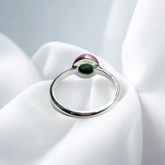 925 Sterling Silver Malachite  Round Gemstone Ring Jewelry for Women & Men - Picture 5 of 6